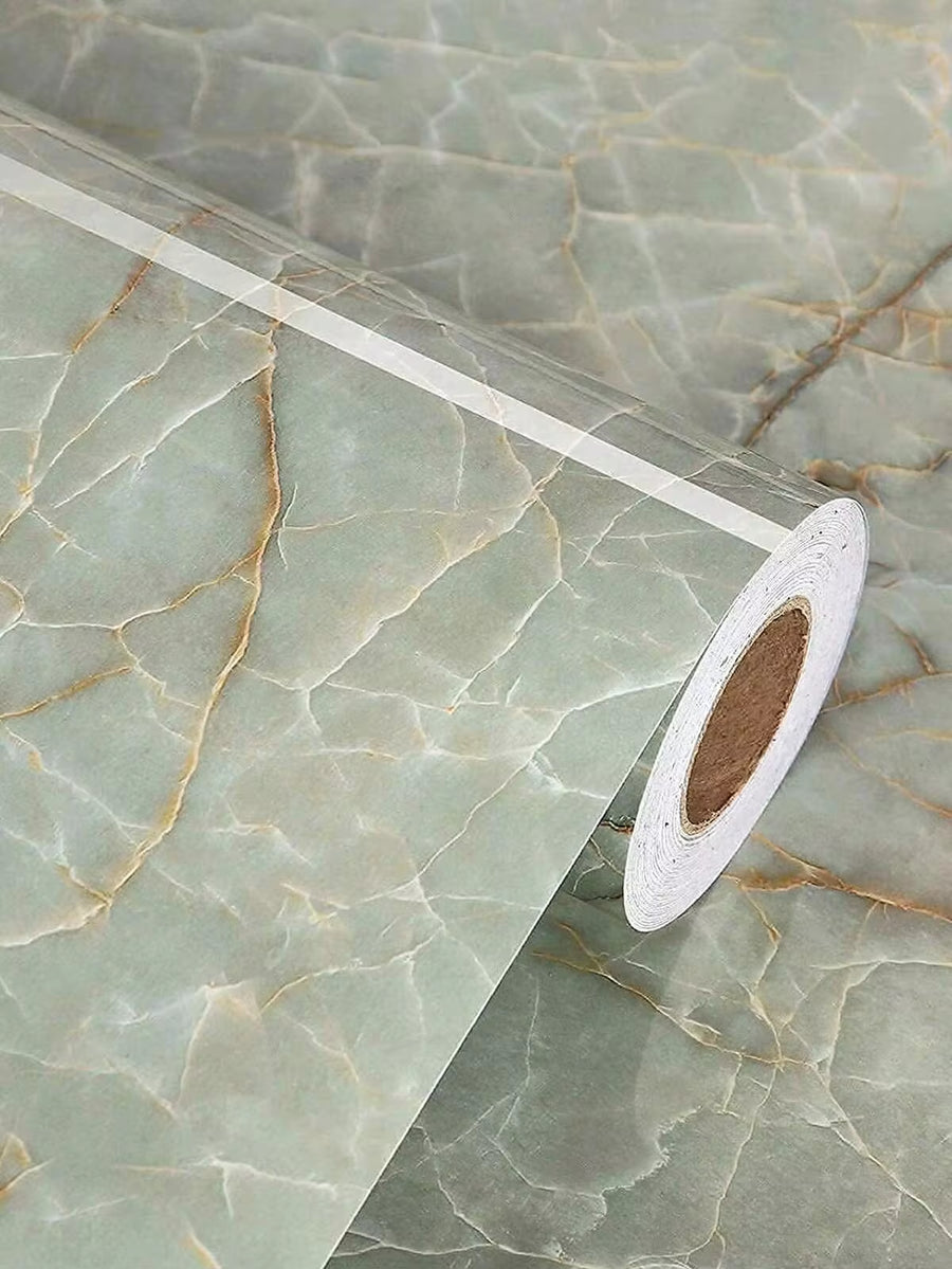 1 Roll Marble Adhesive Wallpaper, Faux Jade Stone Pattern, Waterproof & Oil-Resistant, Removable Peel & Stick, Easy Installation, Suitable For Kitchen Backsplash, Furniture Renewal, Room Decor, Bathroom Countertop, Cabinets, Desktops & Tiles